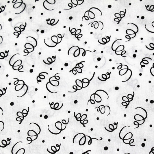 Nutex 108" Wide Cotton Backing Fabric - Elegant Black & White Swirl Design
