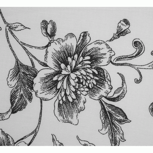 108" Anbo Extra Wide Backing Fabric - White with Black Floral Design