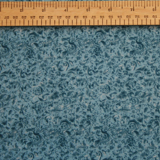 118" Extra Wide Ebor Backing Fabric - Blue Leaves & Dark Blue Scroll Design