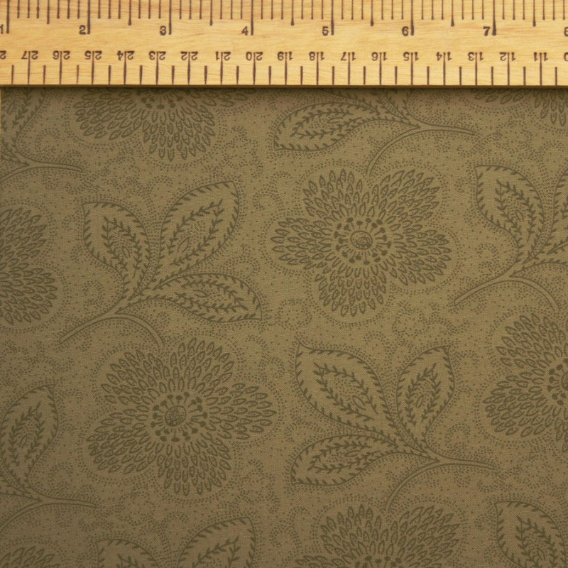 P & B Textiles 108" Wide Olive Green Flower and Leaf Sprig Print Backing Fabric