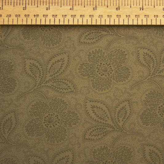 P & B Textiles 108" Wide Olive Green Flower and Leaf Sprig Print Backing Fabric