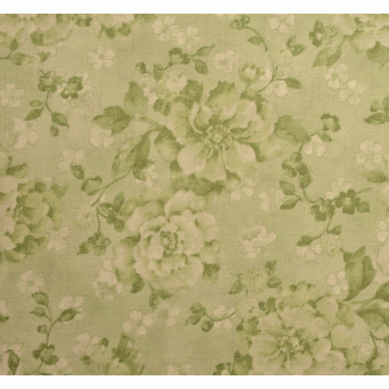 Ebor 108" Extra Wide Backing Fabric - Dog Rose & Leaves Pattern in Yellow-Green