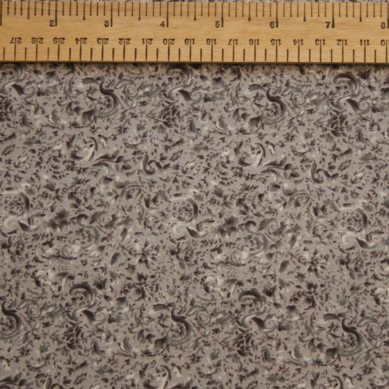 Ebor 118" Leaves Backing Fabric - Grey Scroll/Ribbon Design