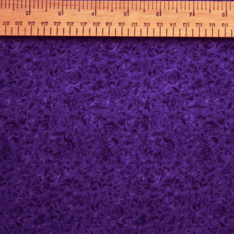 Ebor Fabric 118" - Purple Leaves with Scroll/Ribbon Effect