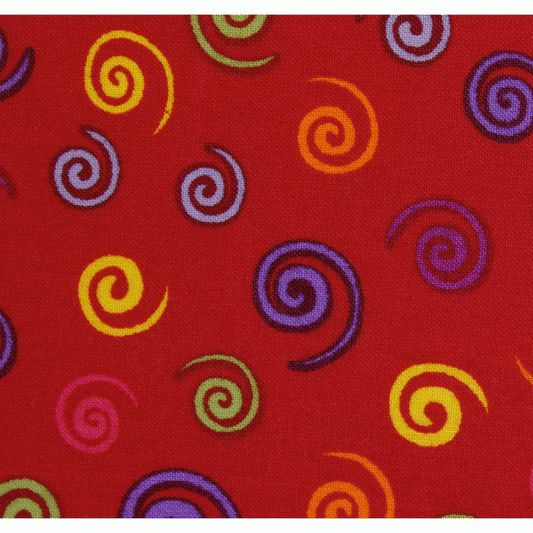 Extra Wide 108" Red Backing Fabric with Colorful Swirls