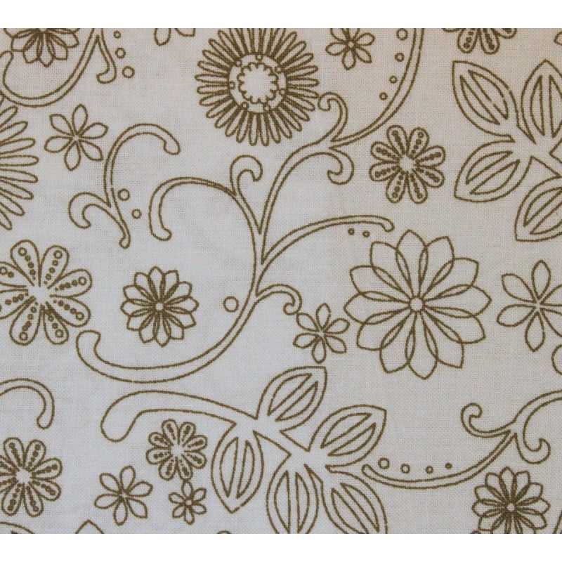 Nutex Extra Wide Backing Fabric - Retro Flowers in White and Brown