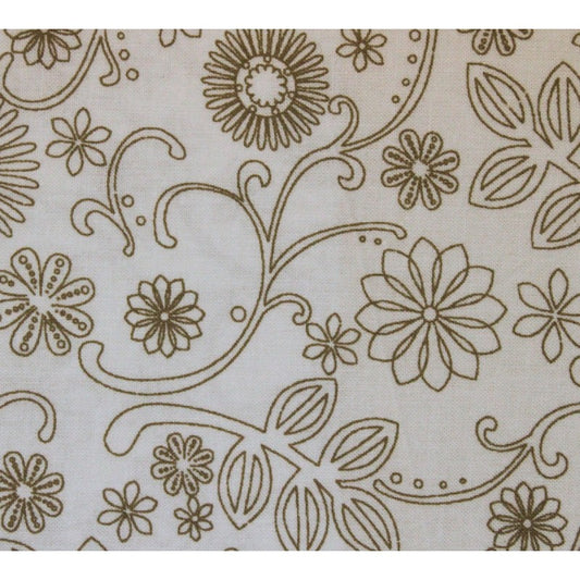Nutex Extra Wide Backing Fabric - Retro Flowers in White and Brown