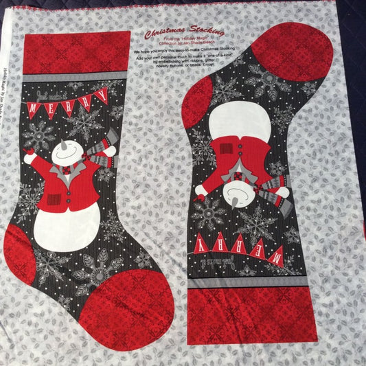 Festive Christmas Stockings Fabric Panel by Stoff - Grey & Red